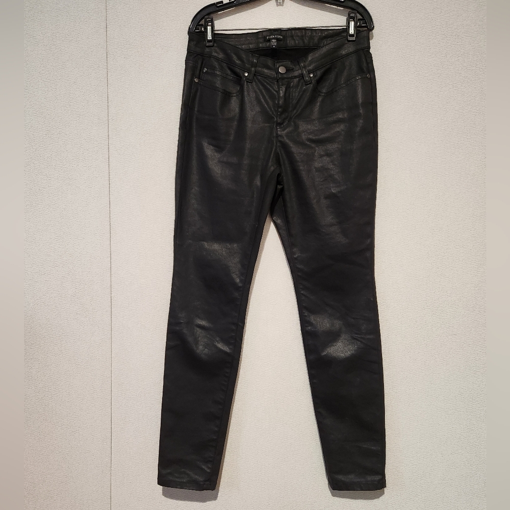 Eileen Fisher Skinny Jeans Waxed Black Faux Leather Size 10